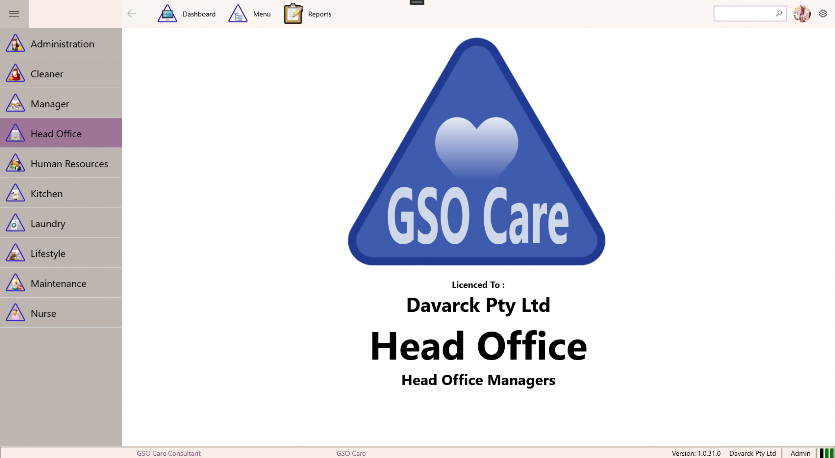 GSO Care Aged Care Software Head Office Home Page